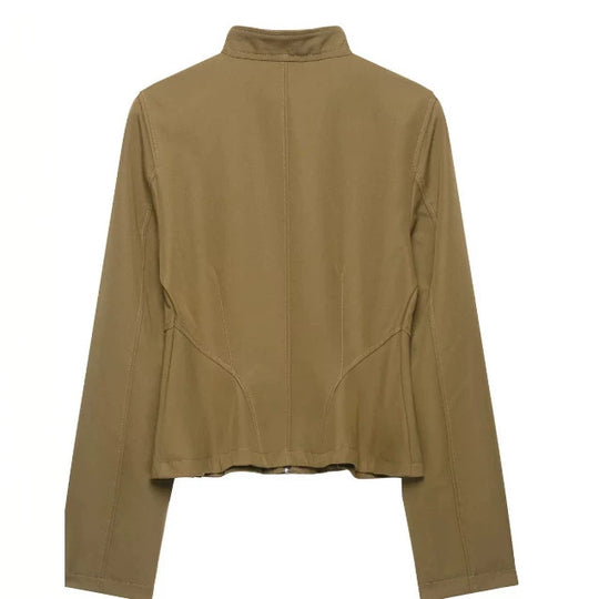 Damen Taillierte Kurzjacke mit Schößchen und Stehkragen Nord Taschen