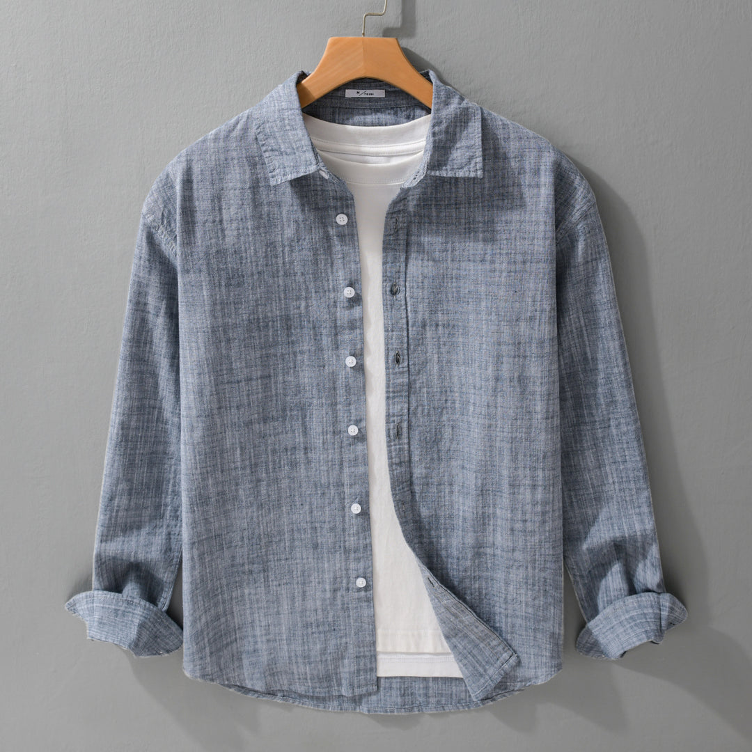 Herren Texturiertes Leinen-Baumwoll-Overshirt im Relaxed-Fit mit Hemdkragen und durchgehender Knopfleiste Nord Taschen