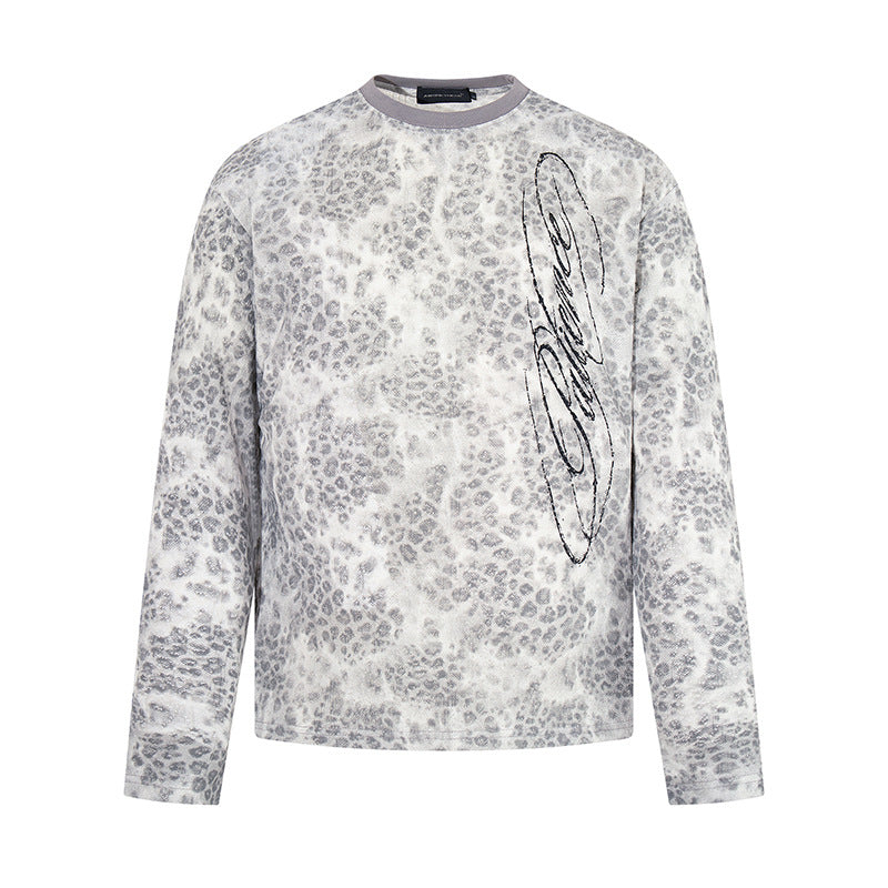 Damen Langarm-Sweatshirt mit Allover-Leo-Muster, geradem Schnitt und dekorativer Stickerei Nord Taschen