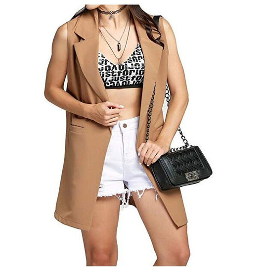 Damen Longweste im Tailoring-Look mit Schalkragen und Eingrifftaschen Nord Taschen