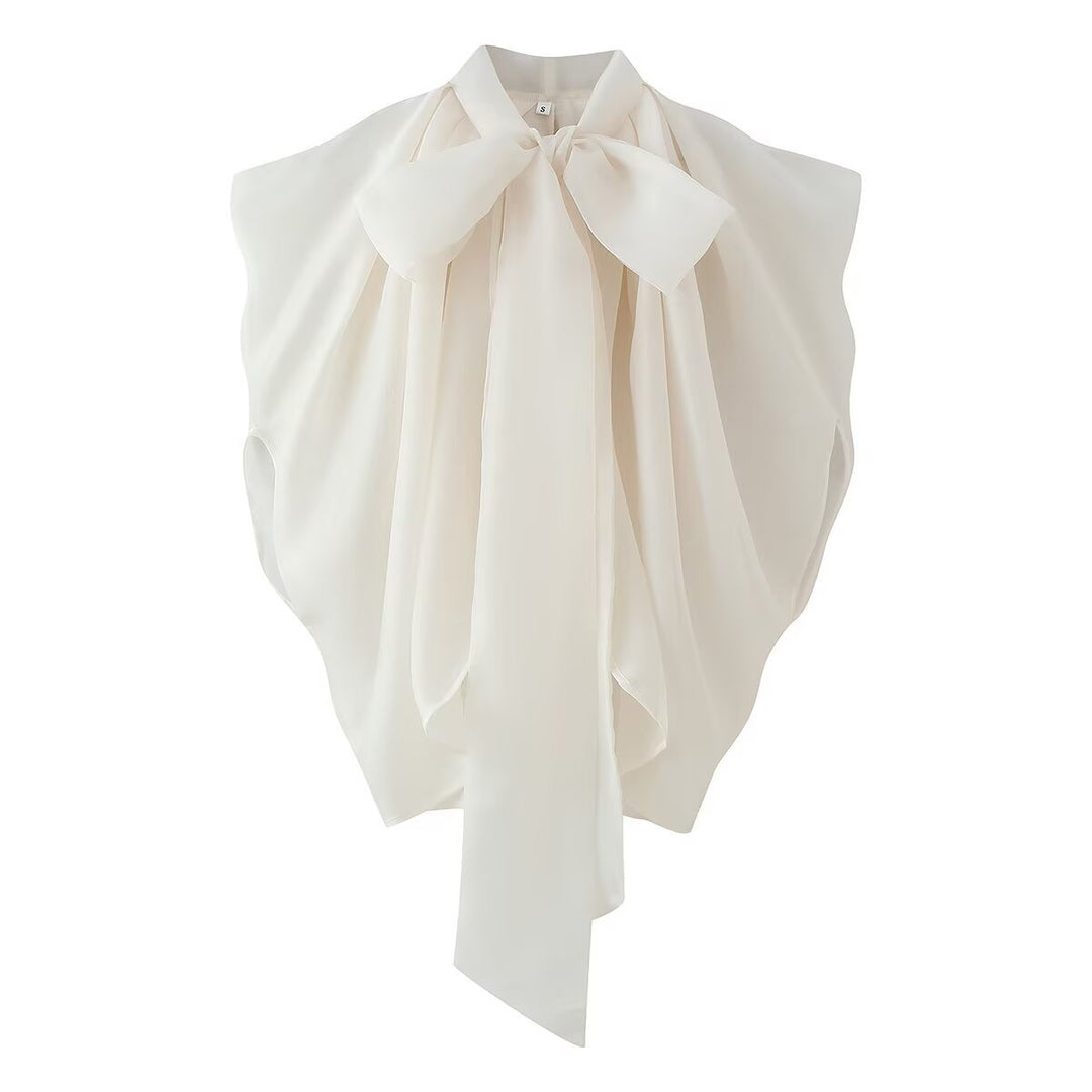 Damen Ärmellose Chiffonbluse mit Schleifenkragen Nord Taschen