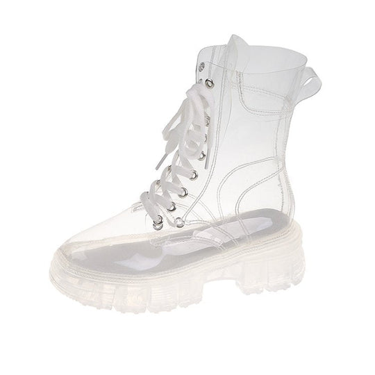 Damen trendige Stiefeletten im transparenten Design mit knalligem Detail