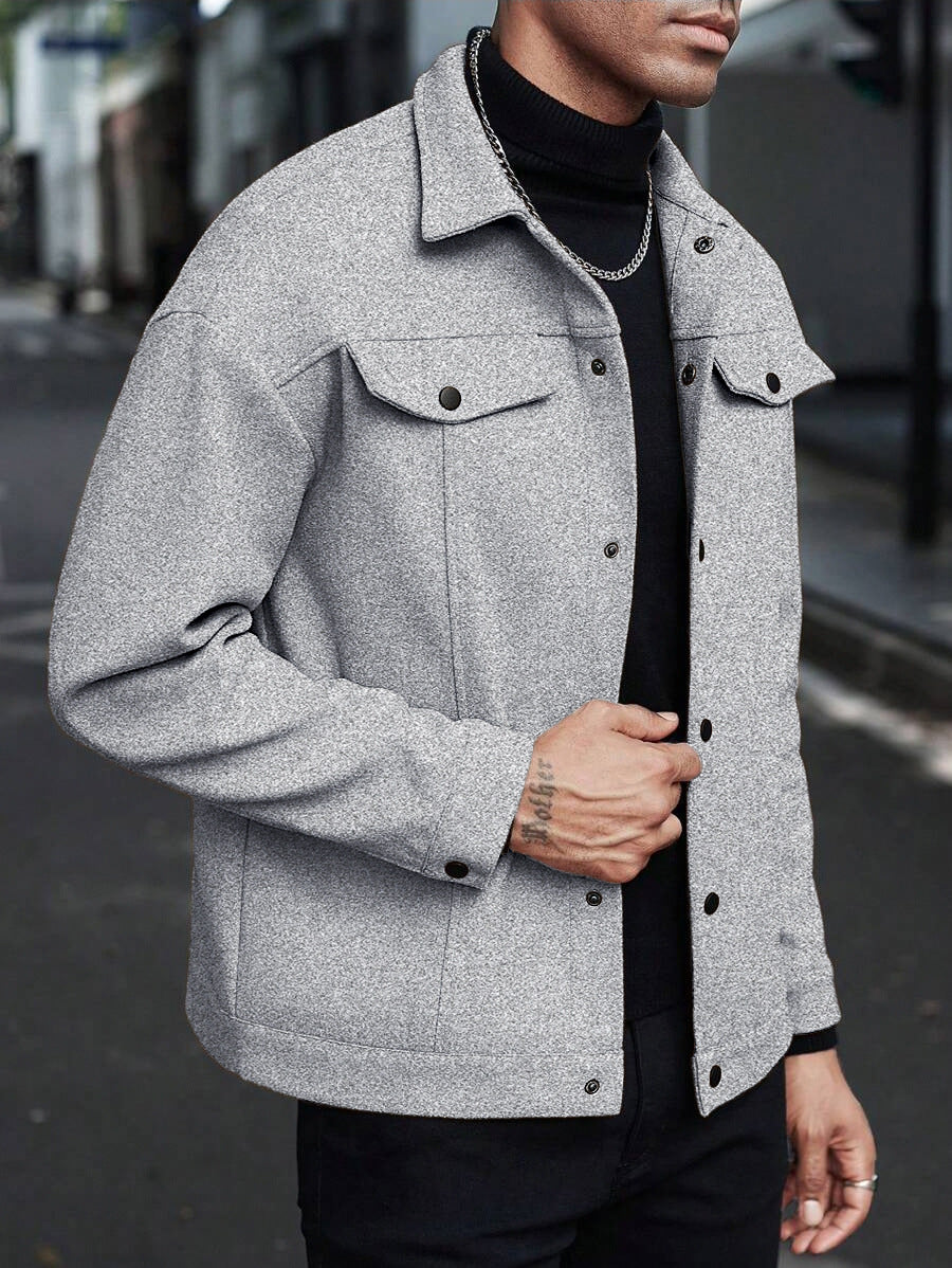 Herren nan Hemdjacke aus Wollmischung mit Druckknöpfen und Pattentaschen Nord Taschen