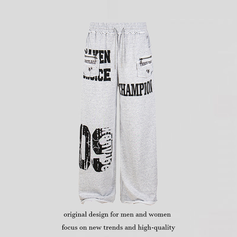 Damen Weite Palazzo‑Sweathose mit Komfortbund, Applikationstaschen und Typo‑Print Nord Taschen