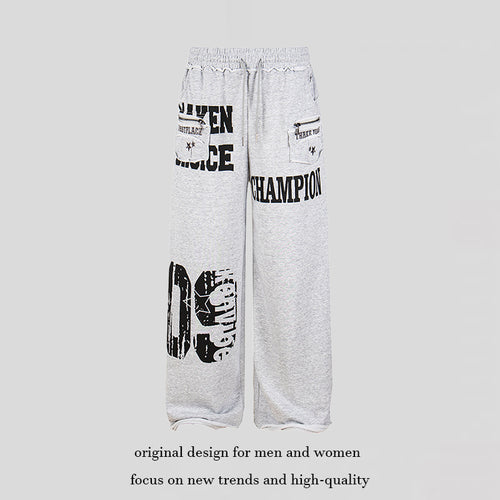 Damen Weite Palazzo‑Sweathose mit Komfortbund, Applikationstaschen und Typo‑Print Nord Taschen