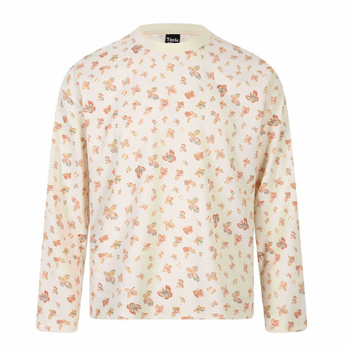 Damen Waffelstrick-Langarmshirt mit Allover-Schmetterlingsprint und Rundhals Nord Taschen