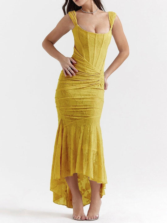 Damen nan eng anliegendes Korsett-Abendkleid mit integrierten Stäbchen, geraffter Wickelpassform und floraler Jacquardstruktur - Vittorelli