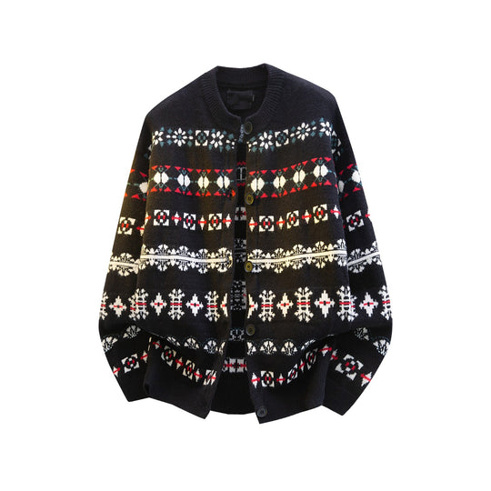 Damen Norwegermuster Strickcardigan mit Knopfleiste und Oversize-Schnitt Nord Taschen