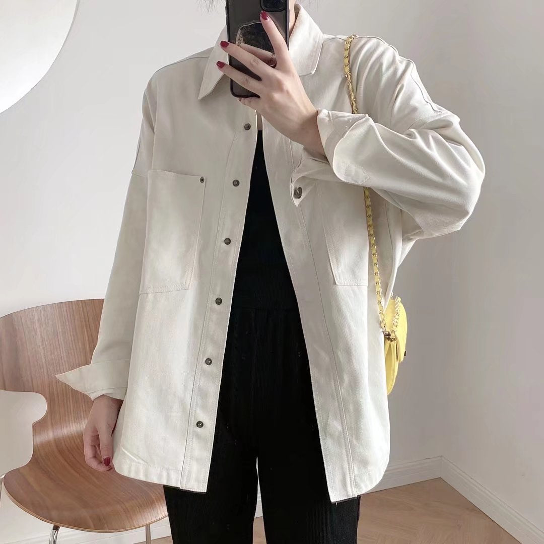 Damen Oversize Jeanshemd‑Jacke mit aufgesetzten Taschen und abgerundetem Saum Nord Taschen