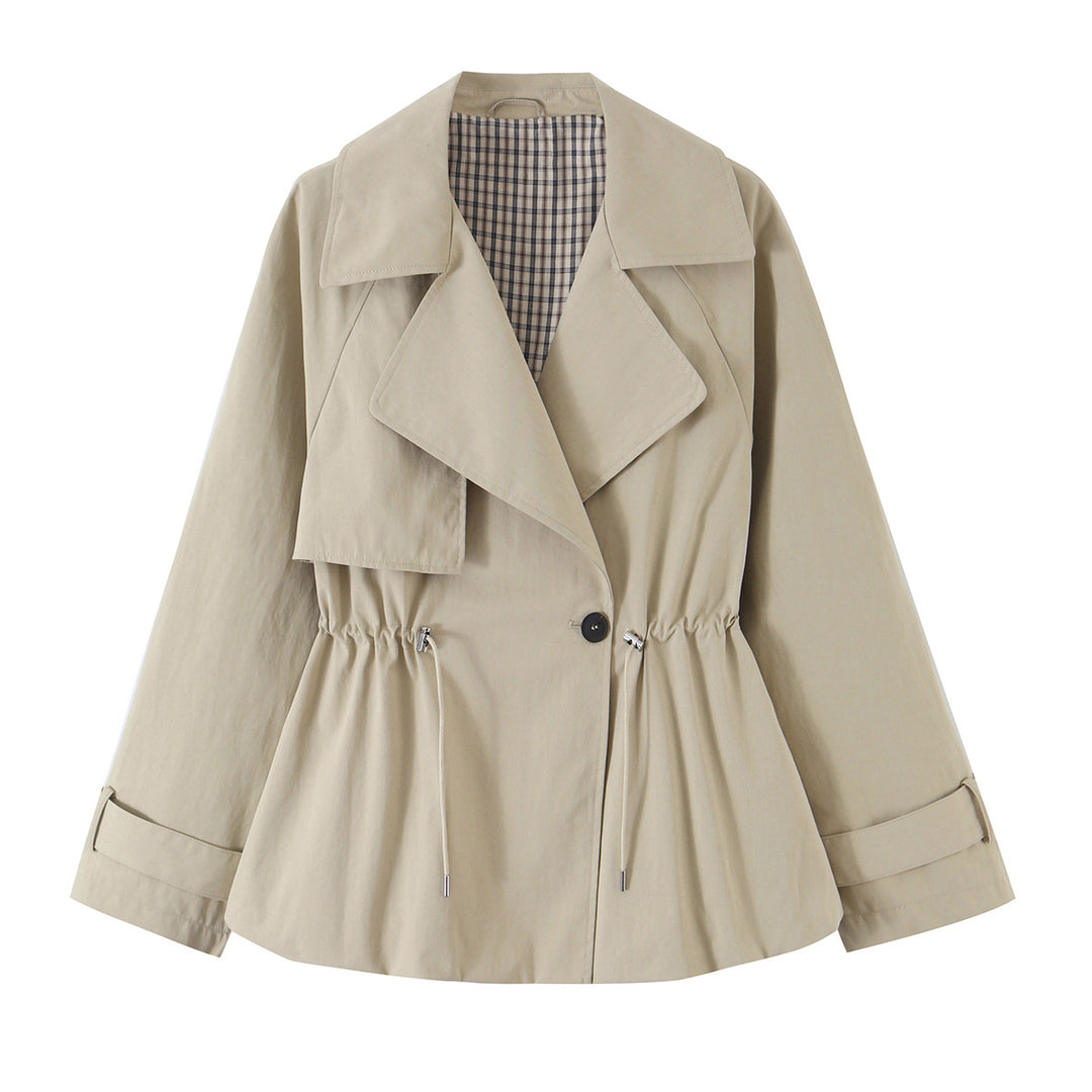 Damen Kurzer taillierter Trenchcoat mit Kordelzug und weitem Revers Nord Taschen
