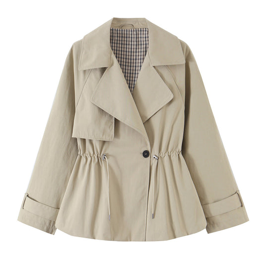 Damen Kurzer taillierter Trenchcoat mit Kordelzug und weitem Revers Nord Taschen