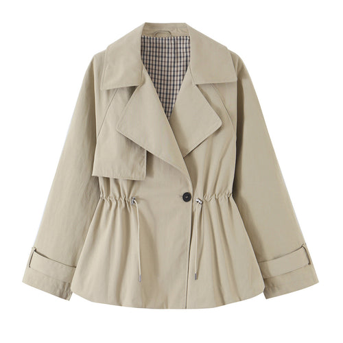 Damen Kurzer taillierter Trenchcoat mit Kordelzug und weitem Revers Nord Taschen
