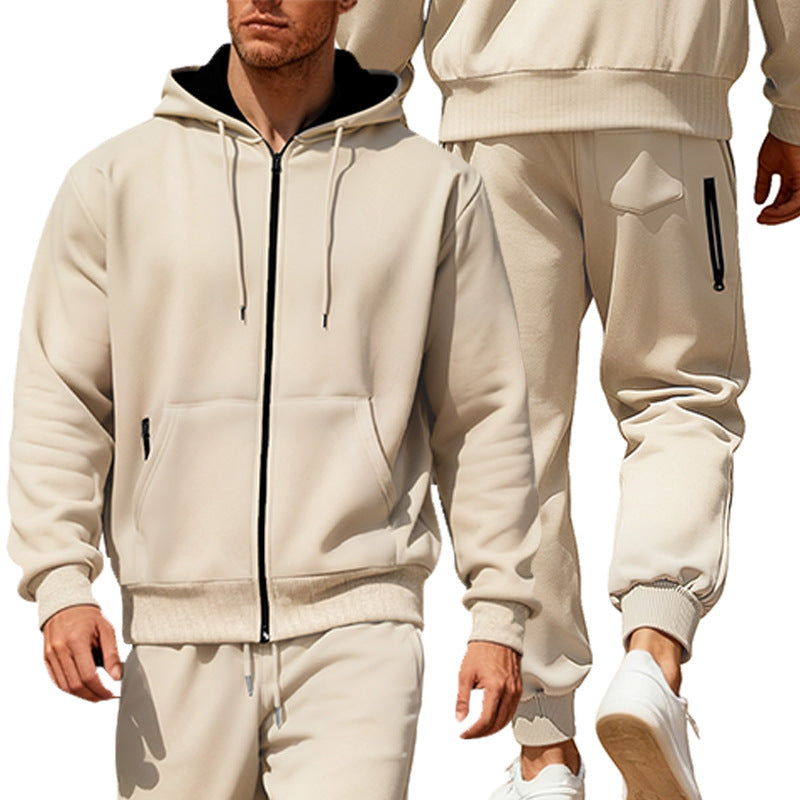 Herren nan Kapuzensweat-Set mit durchgehendem Reißverschluss, Kängurutasche und konischer Jogginghose mit Reißverschlusstaschen Nord Taschen