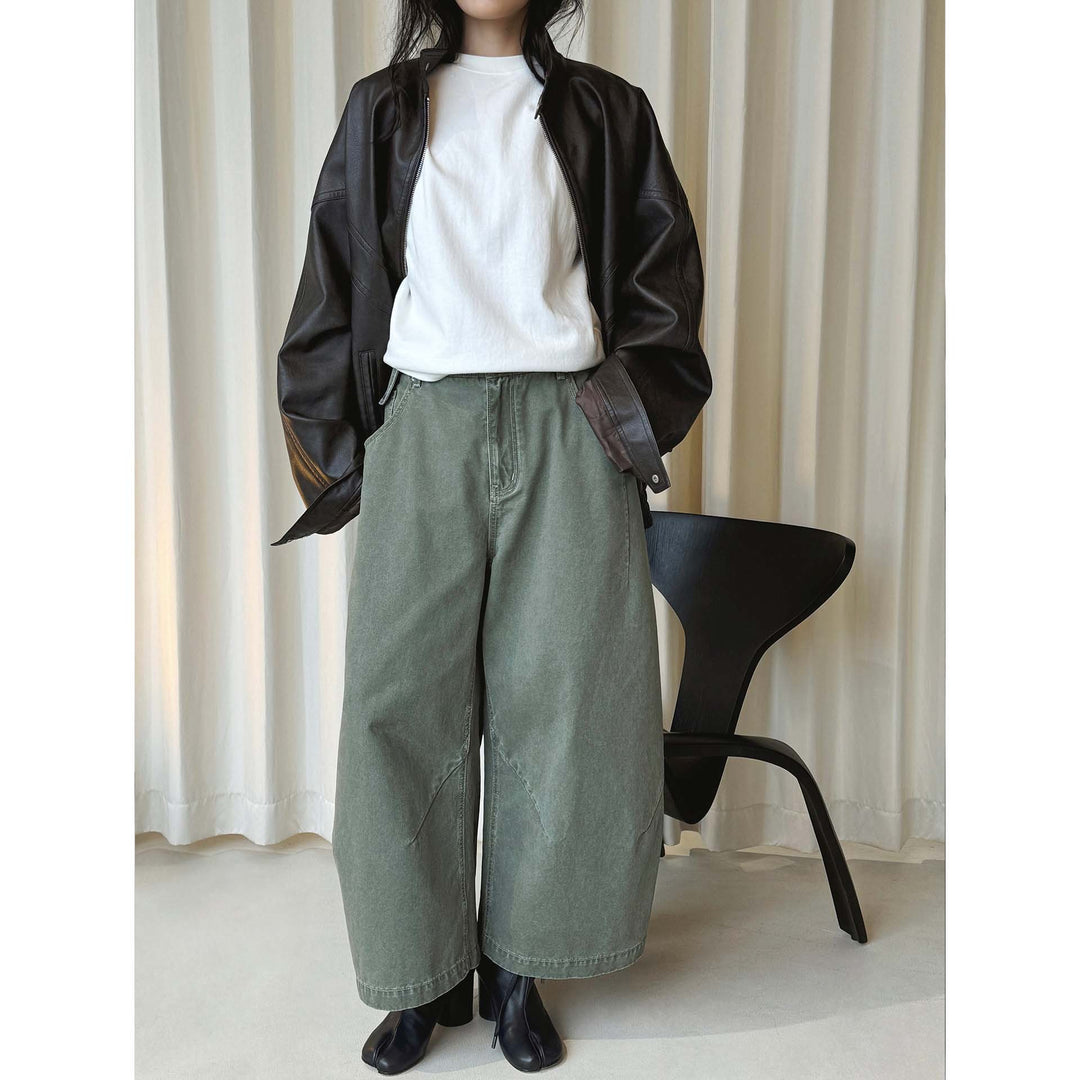 Damen Weite hochtaillierte Culotte-Hose aus Baumwoll-Twill mit großen Aufgesetzten Taschen Nord Taschen