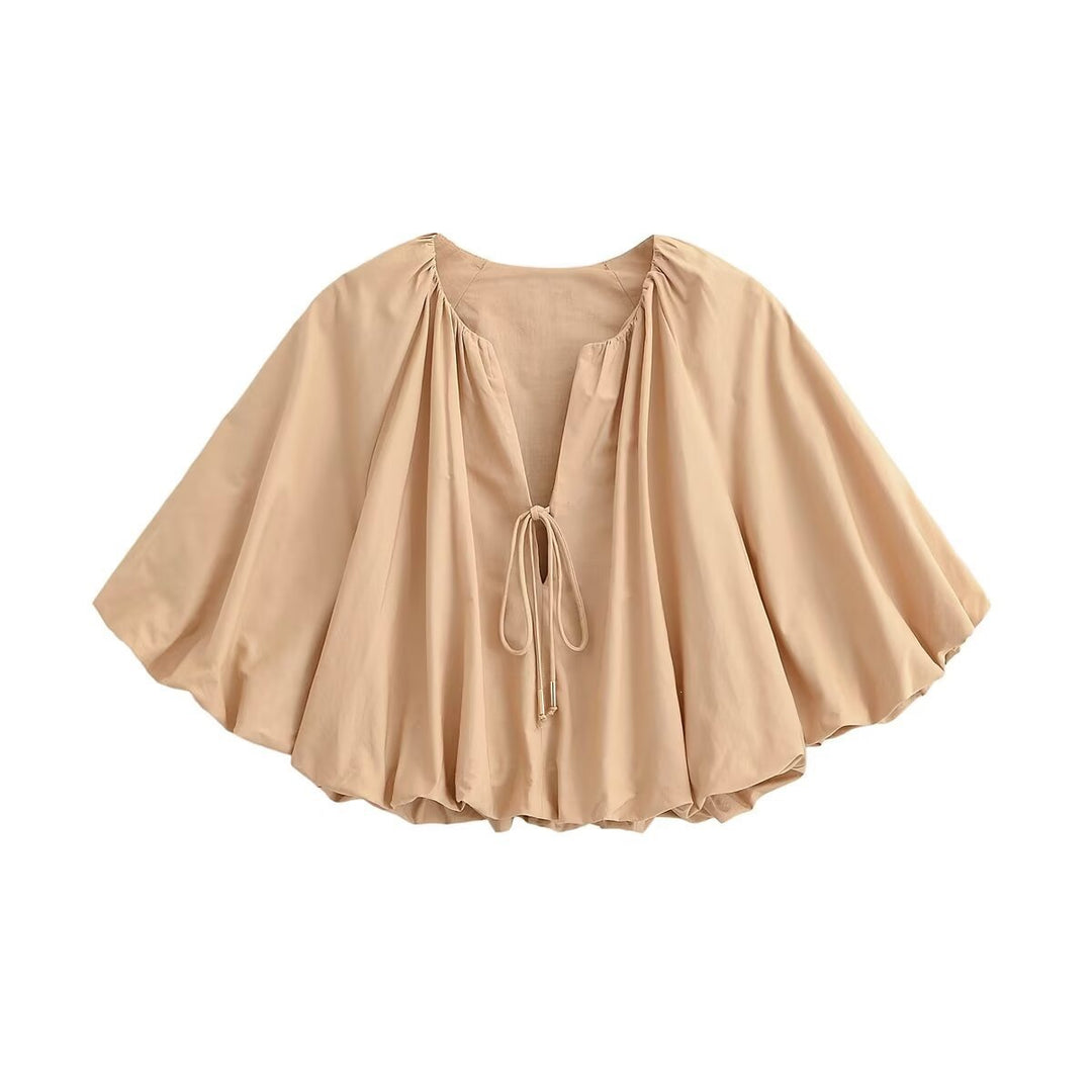 Damen Oversized Cape-Bluse mit Kordelzug, gerafftem Saum und voluminösen Fledermausärmeln Nord Taschen