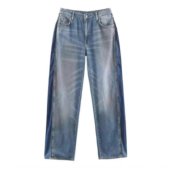 Damen Weite High‑Waist Jeans mit geradem Bein und Vintage-Wash Nord Taschen