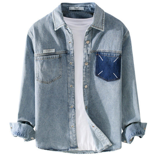 Herren Denim-Hemdjacke mit kontrastierter Brusttasche und Druckknopfverschluss Nord Taschen