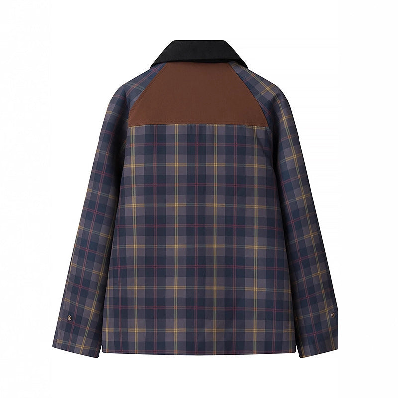 Damen Karierte Übergangsjacke mit Cordkragen und Kontrastbesätzen Nord Taschen