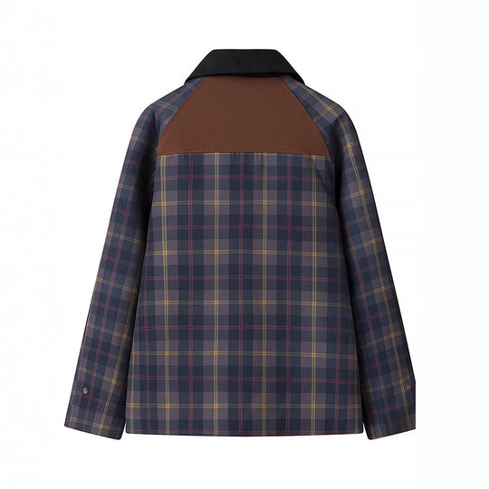 Damen Karierte Übergangsjacke mit Cordkragen und Kontrastbesätzen Nord Taschen