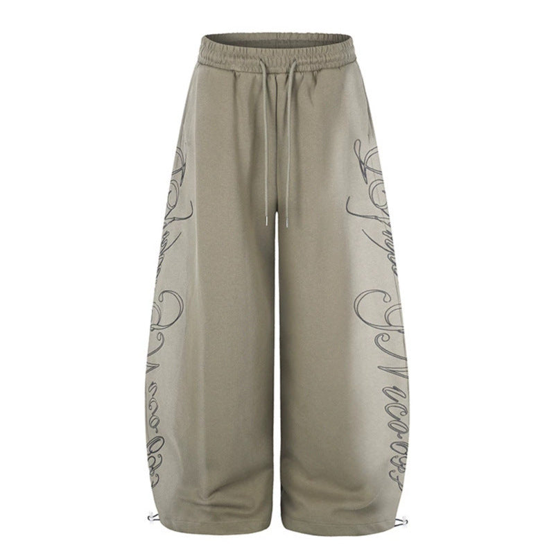 Damen Extraweite Palazzo-Sweathose mit Tunnelzugbund, verstellbarem Saum und seitlichem Script-Print Nord Taschen