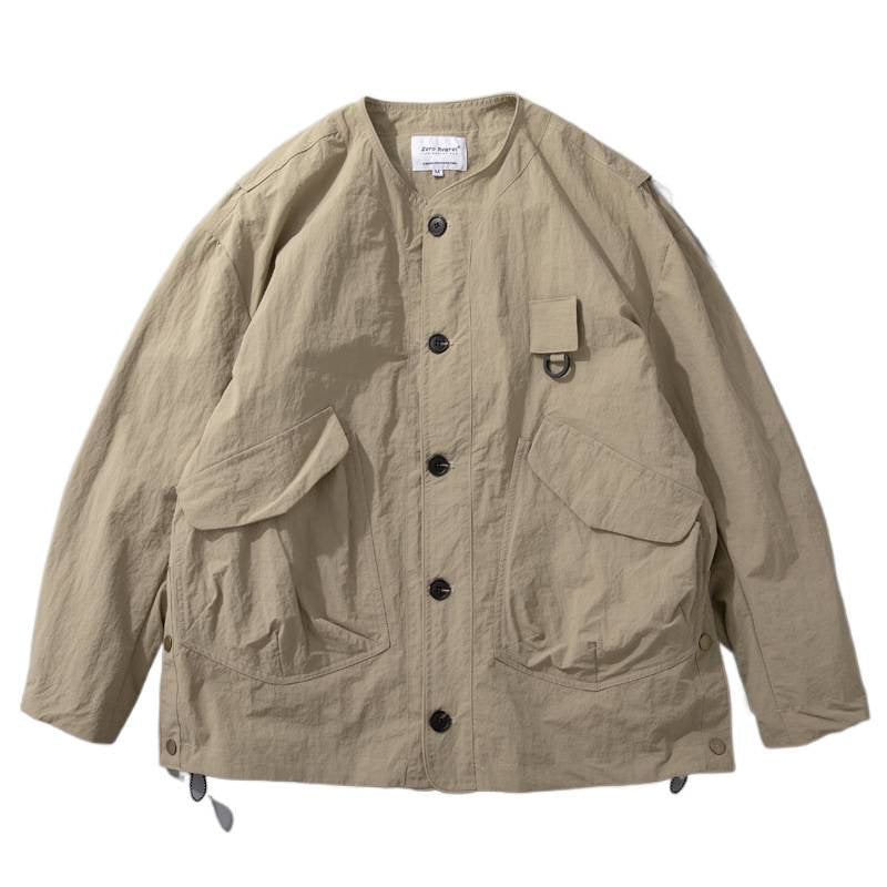Herren Kragenlose Utility-Fieldjacke mit Pattentaschen und Kordelzug Nord Taschen