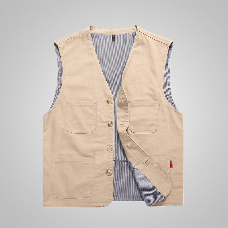 Herren Baumwoll-Canvas-Utility-Weste mit gestreiftem Innenfutter und aufgesetzten Taschen Nord Taschen