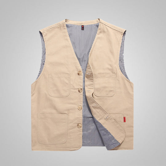Herren Baumwoll-Canvas-Utility-Weste mit gestreiftem Innenfutter und aufgesetzten Taschen Nord Taschen