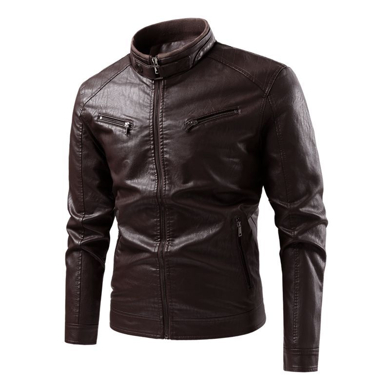 Herren Modische Kunstlederjacke mit Stehkragen und praktischen Taschen Nord Taschen