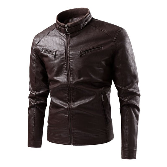 Herren Modische Kunstlederjacke mit hochschließendem Kragen und Reißverschlusstaschen Nord Taschen