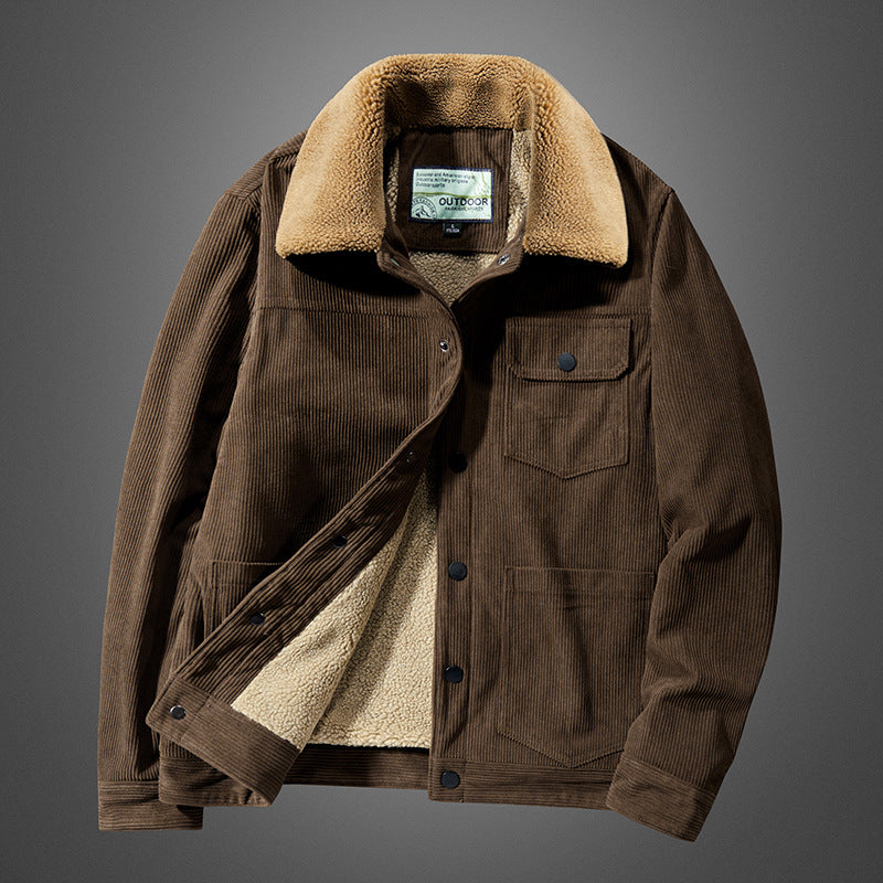Herren Kordjacke mit Teddyfutter, thermisch gefütterte Worker-Jacke Nord Taschen