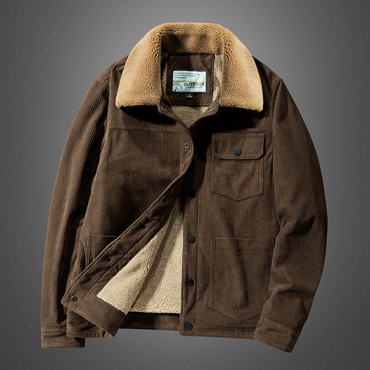 Herren Kordjacke mit Teddyfutter, thermisch gefütterte Worker-Jacke Nord Taschen