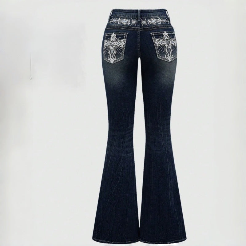 Damen Bootcut Jeans mit aufwendigen Stickereien und hohem Bund Avellé