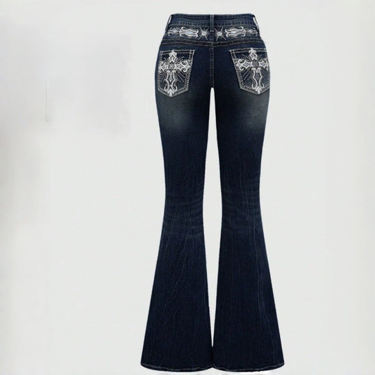 Damen Bootcut Jeans mit aufwendigen Stickereien und hohem Bund Avellé