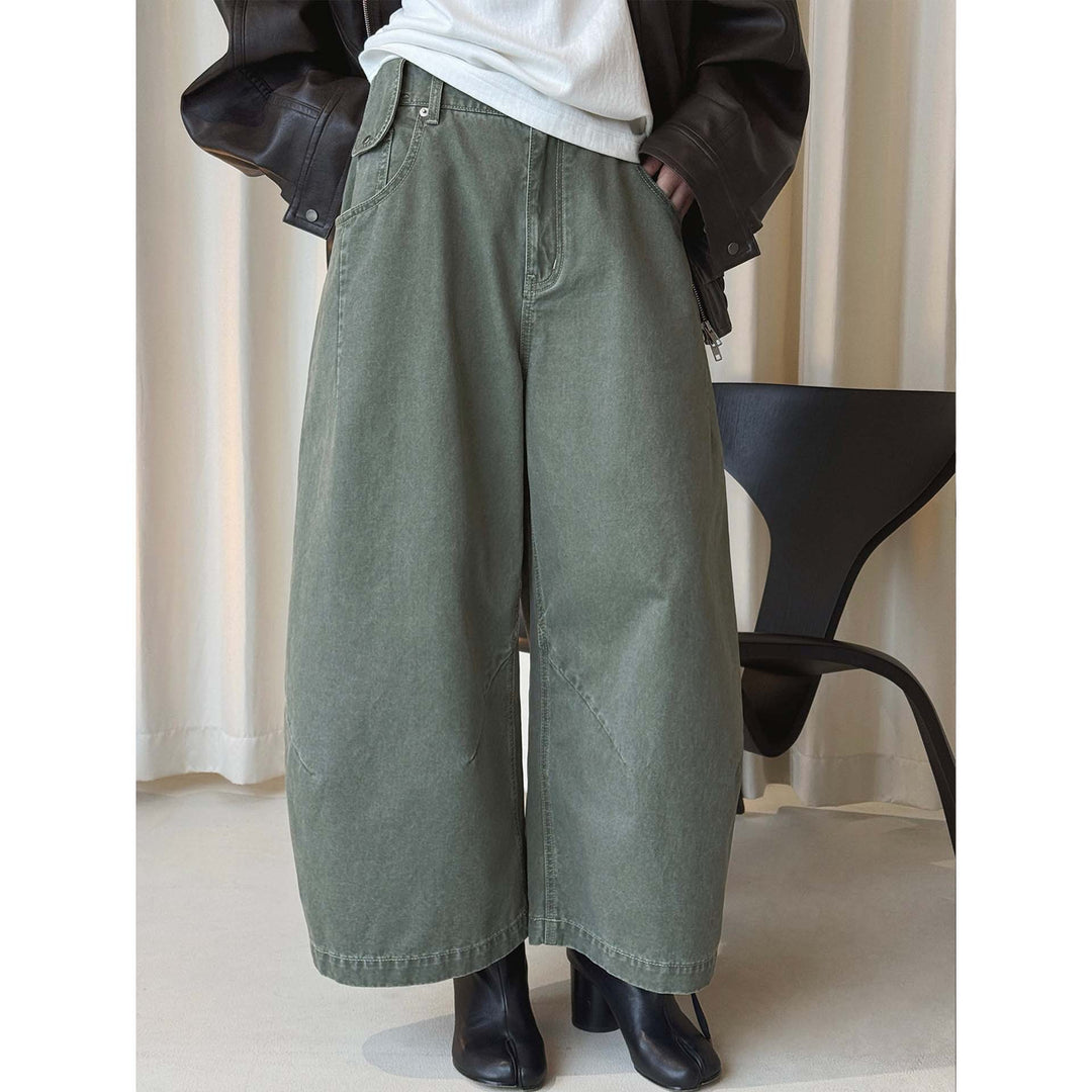 Damen Weite hochtaillierte Culotte-Hose aus Baumwoll-Twill mit großen Aufgesetzten Taschen Nord Taschen