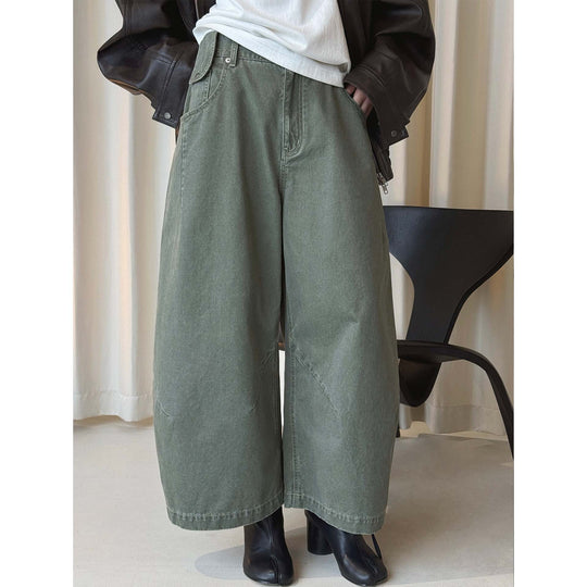 Damen Weite hochtaillierte Culotte-Hose aus Baumwoll-Twill mit großen Aufgesetzten Taschen Nord Taschen