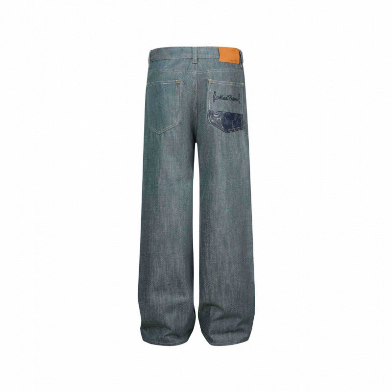 Damen Weite High‑Waist Jeanshose mit aufgesetzten Klappen‑Taschen und weitem Bein Nord Taschen