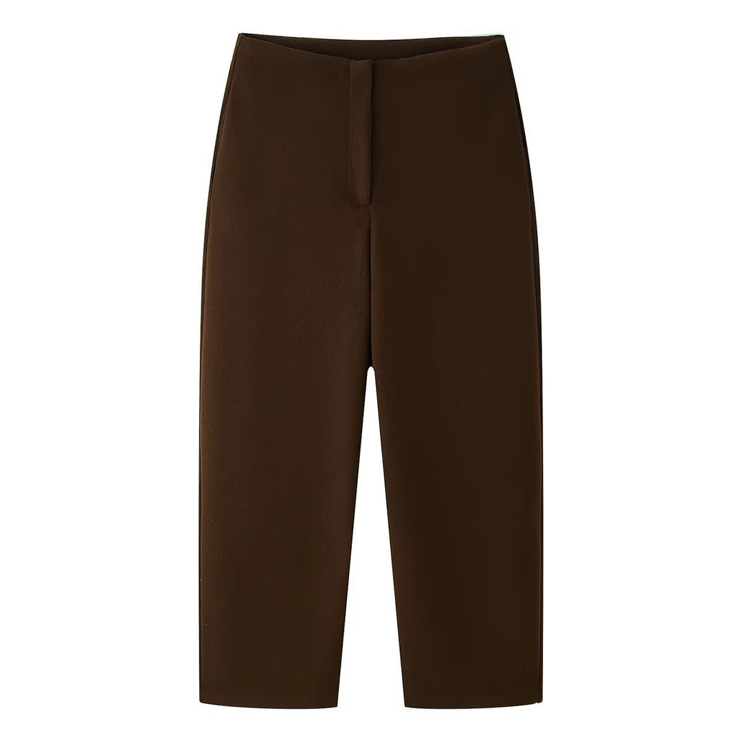 Damen Weite Cropped-Hose mit hoher Taille und elastischem Bund Nord Taschen