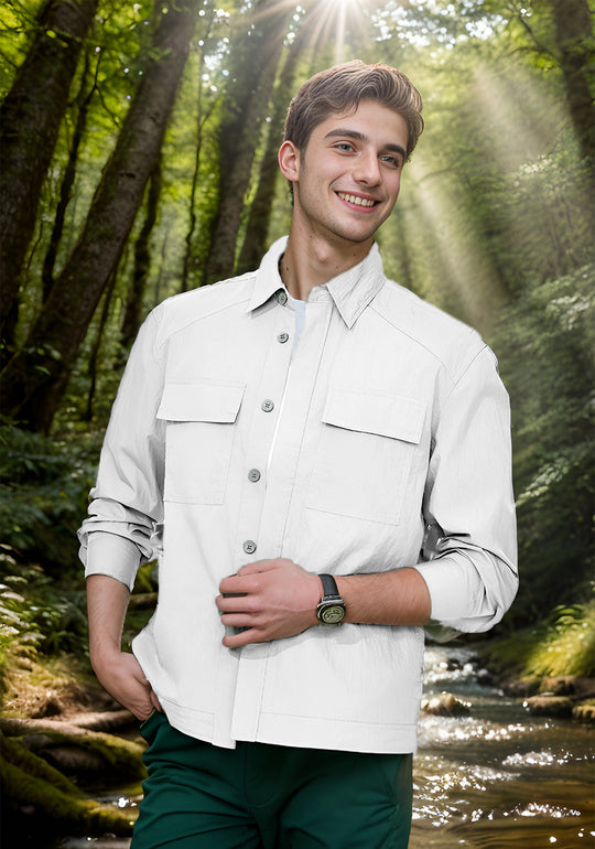 Herren Leichtes Field-Overshirt mit aufgesetzten Brusttaschen und Hemdkragen Nord Taschen