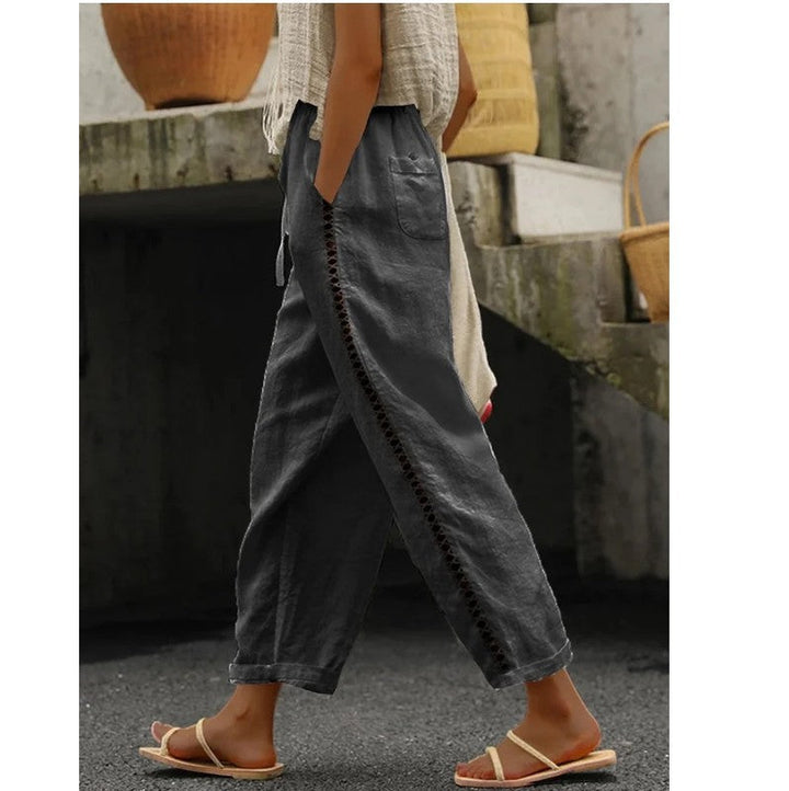 Damen Leichte Leinenhose mit seitlichen Knopfdetails