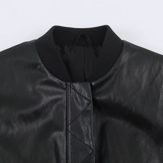 Damen Oversize Bomberjacke aus Kunstleder mit gerippten Bündchen Nord Taschen