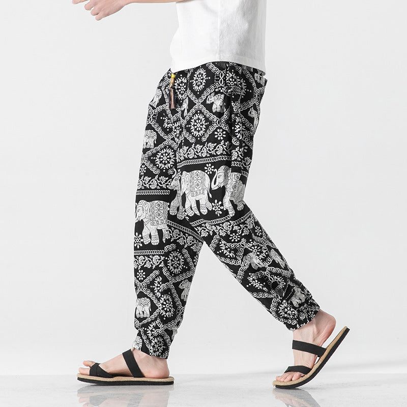 Unisex lässige Boho-Haremshose mit Elefantenmuster, elastischem Bund und Bündchen Nord Taschen