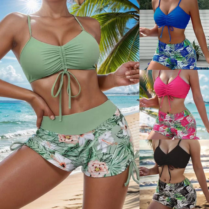 Damen Bikini-Set mit rüschenverziertem Oberteil und modischen Shorts