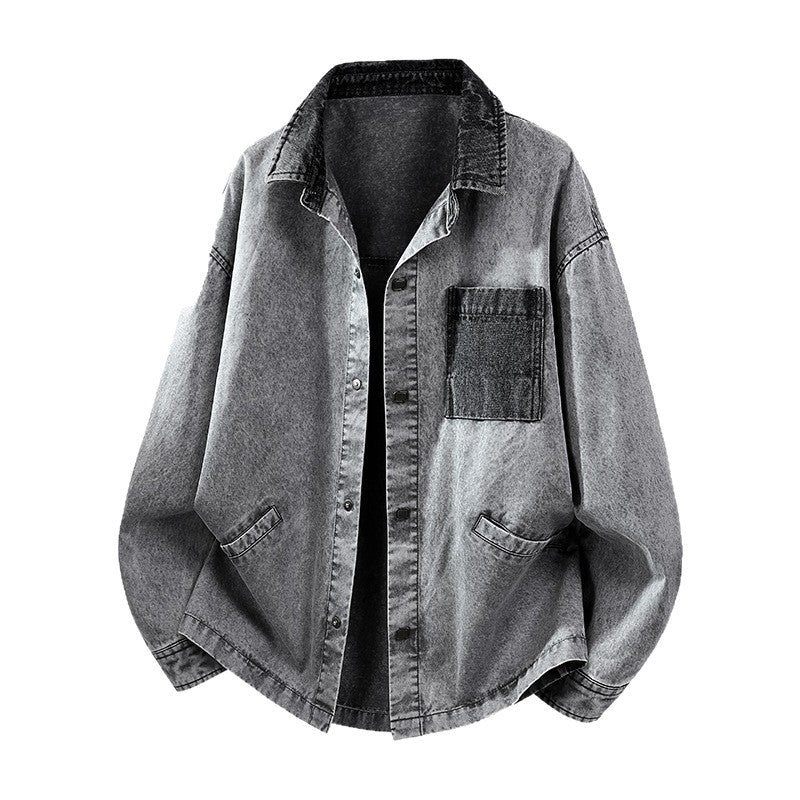 Herren Locker geschnittene Denim-Hemdjacke mit Kastenform und Eingrifftaschen Nord Taschen