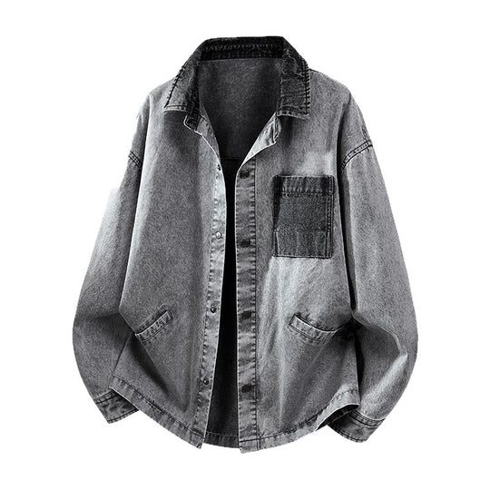 Herren Locker geschnittene Denim-Hemdjacke mit Kastenform und Eingrifftaschen Nord Taschen