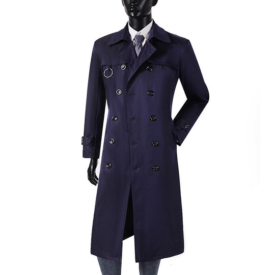 Herren Doppelreihiger Trenchcoat mit Taillierung, Reverskragen und dekorativem Metallring Nord Taschen