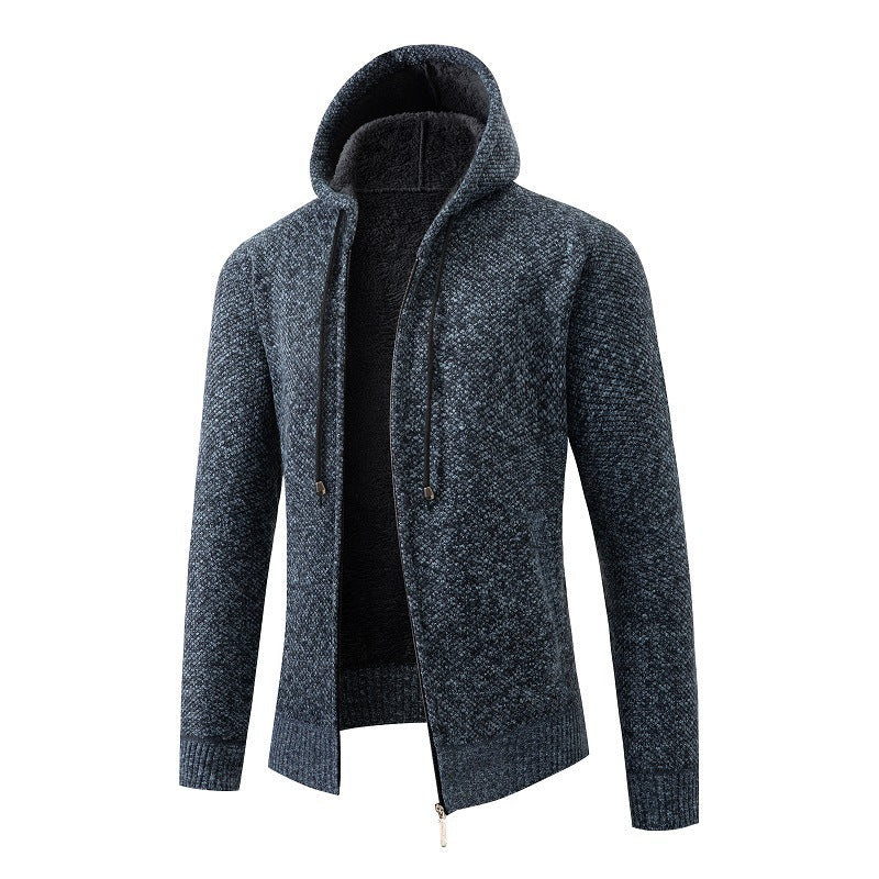 Herren melierte Strickzip-Kapuzenjacke mit wärmendem Teddyfutter, verdecktem Zwei-Wege-Reißverschluss und elastischen Bündchen Nord Taschen