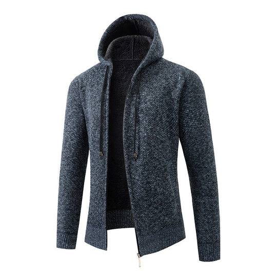 Herren melierte Strickzip-Kapuzenjacke mit wärmendem Teddyfutter, verdecktem Zwei-Wege-Reißverschluss und elastischen Bündchen Nord Taschen