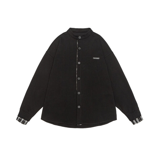 Unisex Oversize-Hemdjacke im Sweat-Overlay mit Stehkragen und karierter Innenmanschette Nord Taschen