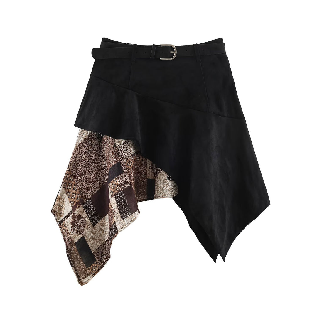 Damen Asymmetrischer Patchwork-Wickelrock mit Taillengürtel und Lagenoptik Nord Taschen