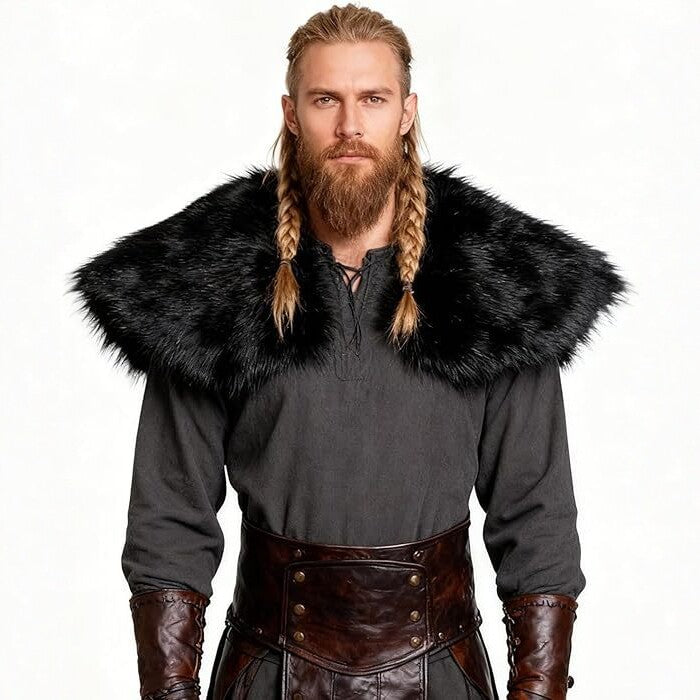 Herren Schultercape im Wiking‑/LARP‑Stil aus hochwertigem Kunstpelz mit breitem Umlegekragen Nord Taschen